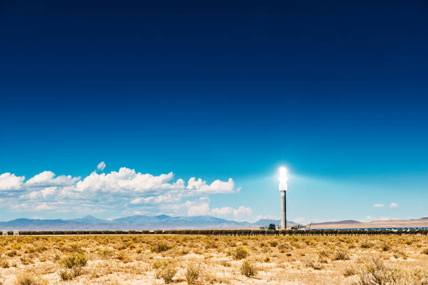 Solar Thermal Power Station Aerial view of a Solar Thermal Power Station in Nevada Desert heliostat photos stock pictures, royalty-free photos & images