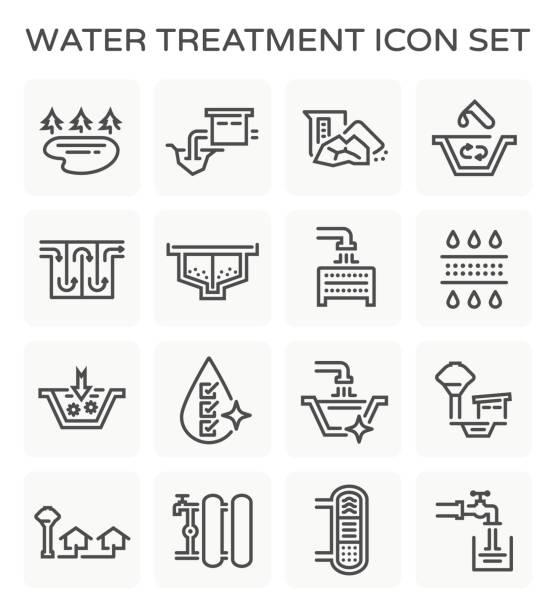 water treatment icon Vector line icon of water treatment system and water filter . water filter stock illustrations