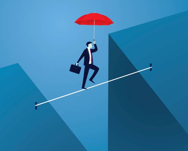 istock Businessman Walking on Rope. Risk Challenge in Business Concept 843318952