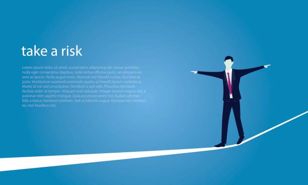 Businessman Walking on Rope. Risk Challenge in Business Concept Vector illustration. Risk challenge in business concept. Businessman walking on balancing slackline rope. Conquering adversity problems solution tightrope stock illustrations
