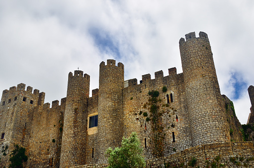 Obidos, Portugal - June 1, 2017: Ruins of the Obidos castle. Obidos is an ancient medieval Portuguese village from the 11th century still inside castle walls. Obidos Portugal