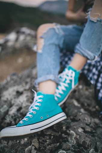 person wearing blue converse all star high top sneakers photo – Free Grey  Image on Unsplash