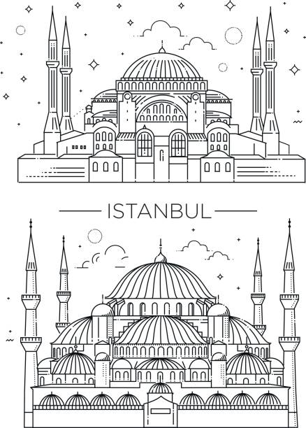 zabytki, zabytki, słynne pokazyplaże turcji. - blue mosque illustrations stock illustrations