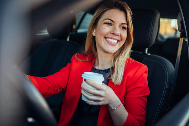 making a coffee break - car equipment smiling working imagens e fotografias de stock