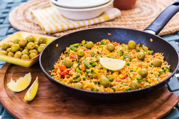 Traditional spanish rice dish - vegetable paella