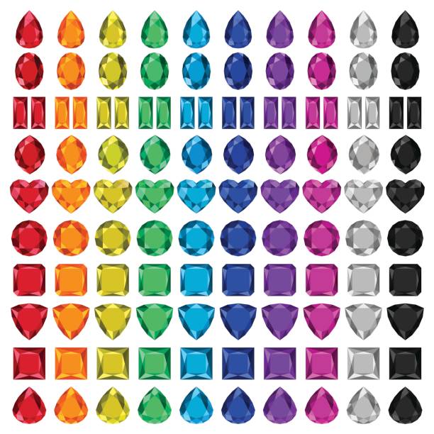 ilustrações de stock, clip art, desenhos animados e ícones de set of icons for many kinds of diamond cut shape in flat design style. - jeweleries