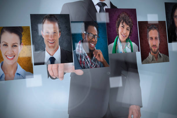 istock Businessman presenting profile pictures 843380806