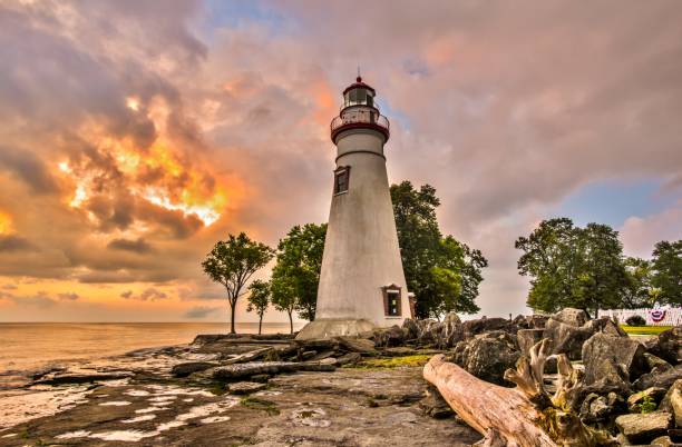 Marblehead Lighthouse at Dawn stock photo