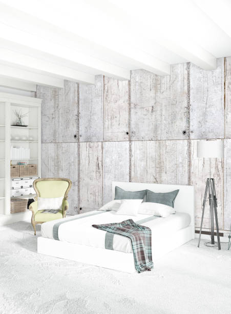 istock Modern loft interior bedroom or living room with eclectic wall with space. 3D rendering. 843392706