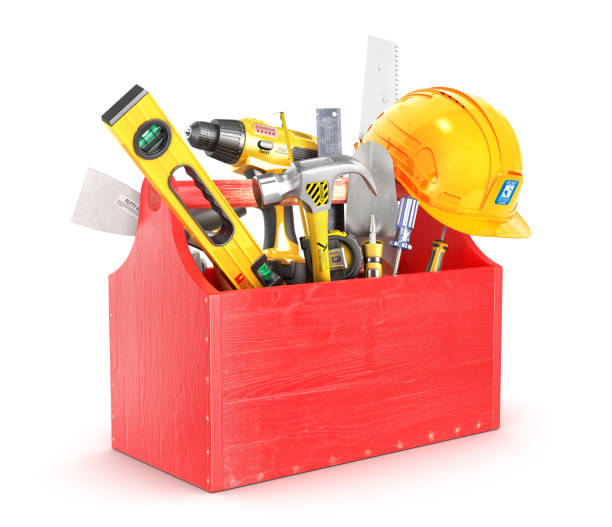 istock Red wooden box full of tools 843394208