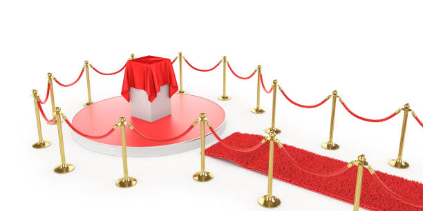 istock Red event carpet with VIP fence on a white background 843396822