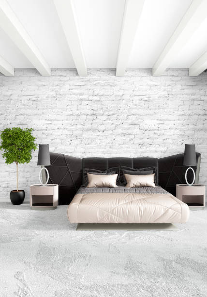 istock Modern loft interior bedroom or living room with eclectic wall with space. 3D rendering. 843397670