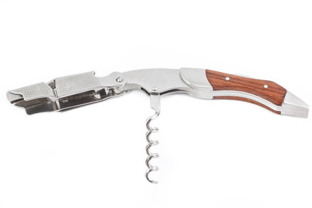 白い背景の木製陸軍ナイフ マルチツール - penknife swiss culture work tool switzerland ストックフォトと画像