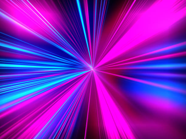 istock Laser beams. Speed motion on the neon glowing road at dark. 843397958