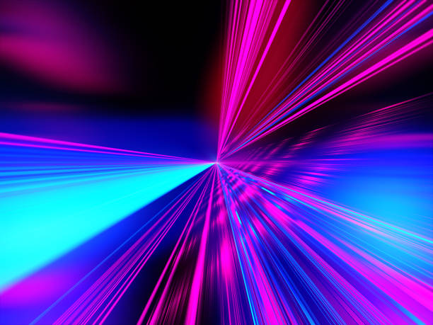 istock Laser beams. Speed motion on the neon glowing road at dark. 843398038