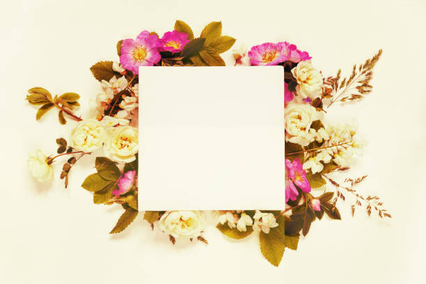 istock Scrapbook page with wild roses and white flowers 843400896
