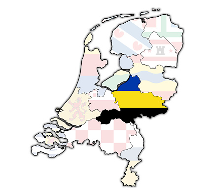 gelderland flag on map with borders of provinces in netherlands