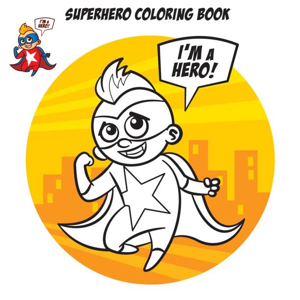 ilustrações de stock, clip art, desenhos animados e ícones de superhero coloring book. comic character isolated on white background - humor book fun human age