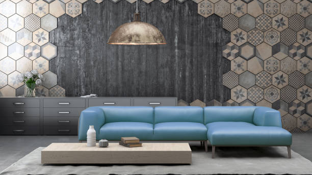 istock Modern pastel colored sofa in front of a blank wall - copy space template 843414022