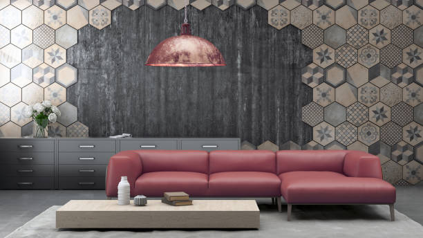 istock Modern pastel colored sofa in front of a blank wall - copy space template 843414036