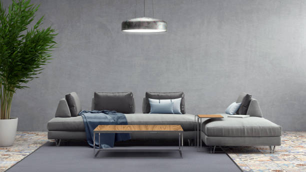 istock Modern pastel colored sofa in front of a blank wall - copy space template 843414086