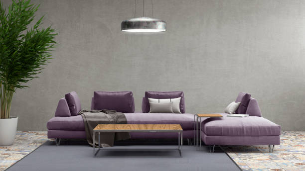 istock Modern pastel colored sofa in front of a blank wall - copy space template 843414094