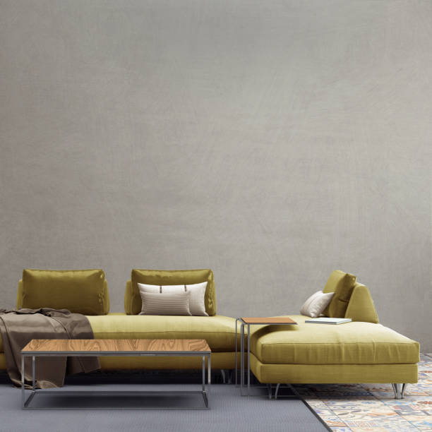 istock Modern pastel colored sofa in front of a blank wall - copy space template 843414106
