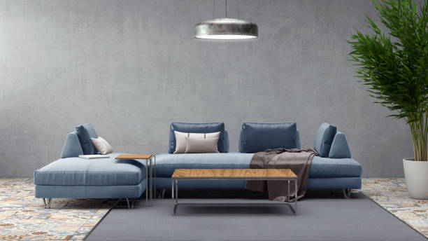 istock Modern pastel colored sofa in front of a blank wall - copy space template 843414518
