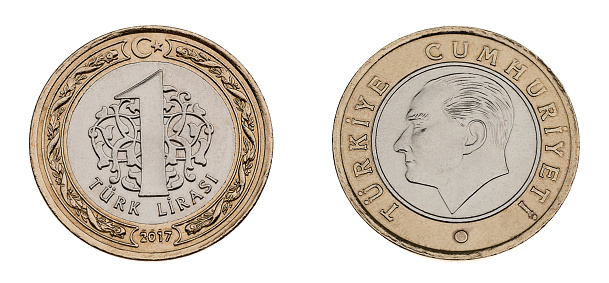 Ambos lados de la moneda de una Lira turca photo