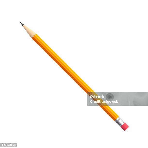 Simple Pencil With Eraser Stock Illustration - Download Image Now - Pencil, Yellow, Cut Out