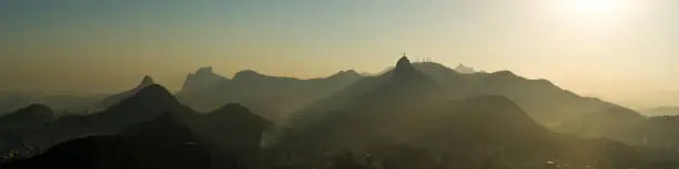 Panoramic landscape photo of mountains over Rio de Janeiro, Brazil