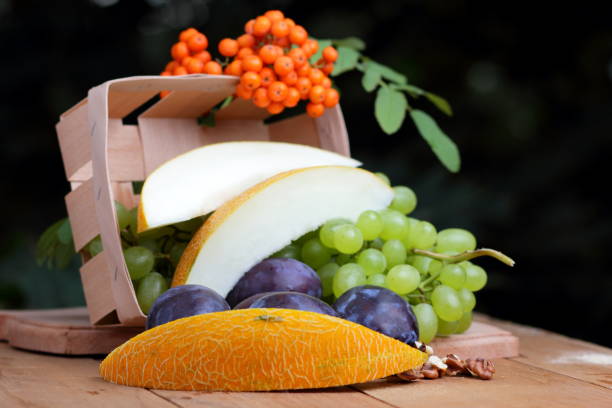 Variety of fresh fruits on white background