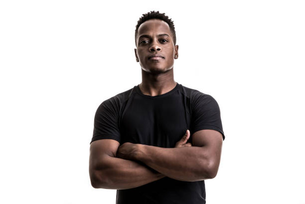 ritratto di uomo afro atletico - african ethnicity exercising muscular build healthy lifestyle foto e immagini stock