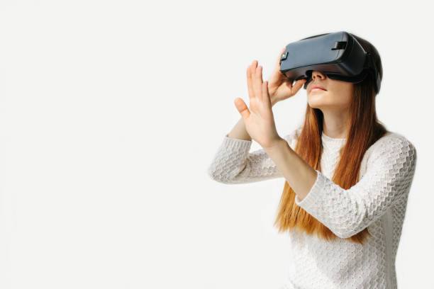 Young Woman with glasses of virtual reality. Future technology concept. Modern imaging technology.