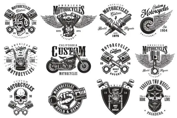Vector illustration of Set of custom motorcycle emblems