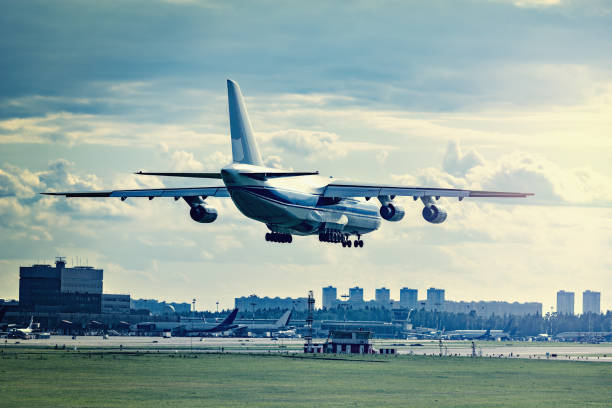 istock Landing of big cargo airliner. 843441248