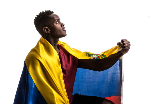 istock Venezuelan Fan / Sport Player celebrating on white background 843458522
