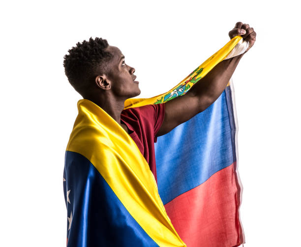 istock Venezuelan Fan / Sport Player celebrating on white background 843458542