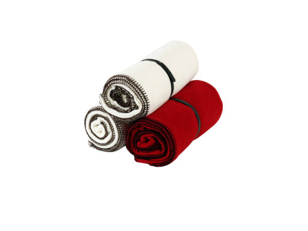 rolled up wool blankets rolled up wool blankets as a christmas present red cushion covers stock pictures, royalty-free photos & images