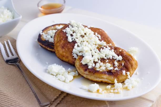 Pancake with cottage cheese and syrup