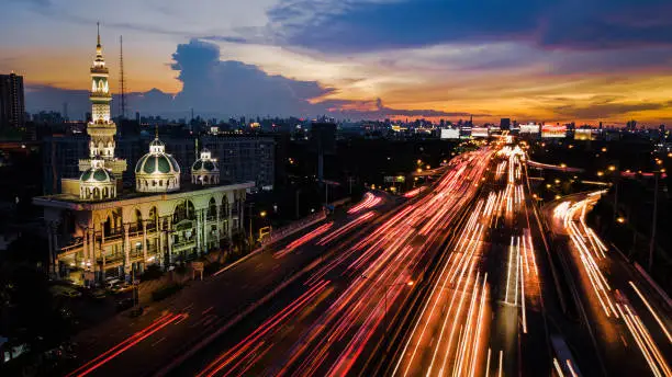 Photo of mosque with road in twilight time