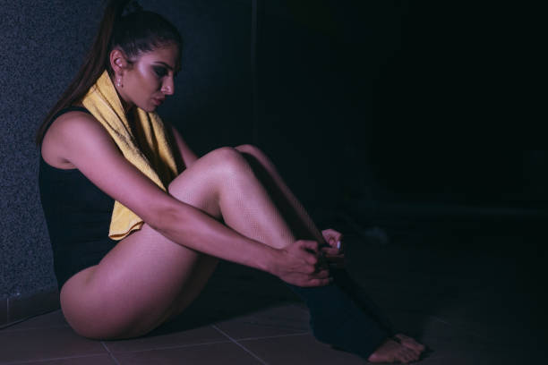 istock Exhausted woman after hard training at the gym 843469098
