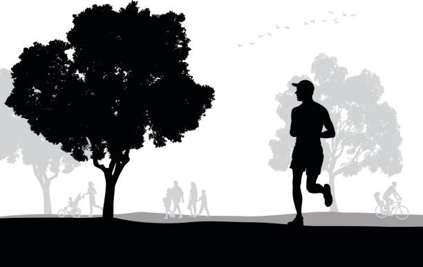 ilustrações de stock, clip art, desenhos animados e ícones de park jogging exercise - silhouette running cap hat