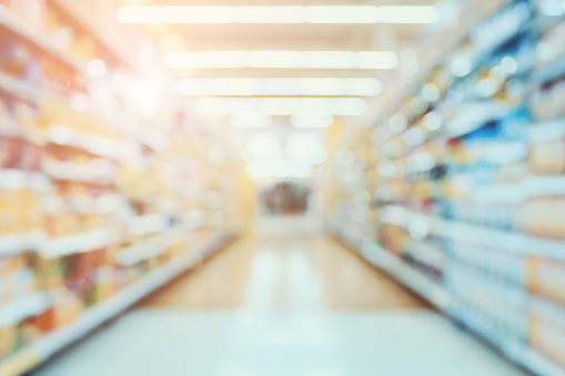 Supermarket aisle blur abstract background