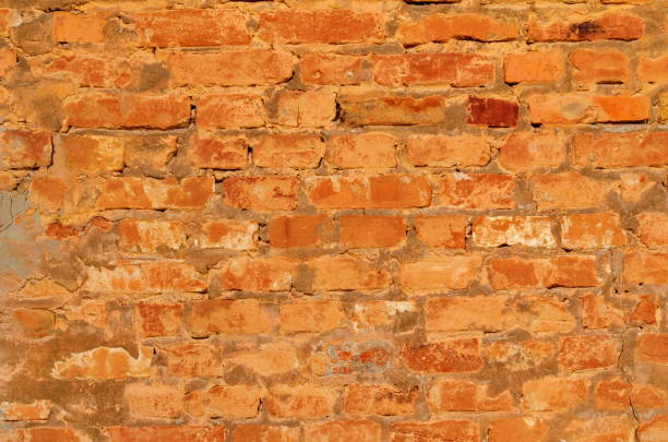 istock Old vintage red brick wall with cement seams texture background 843476486