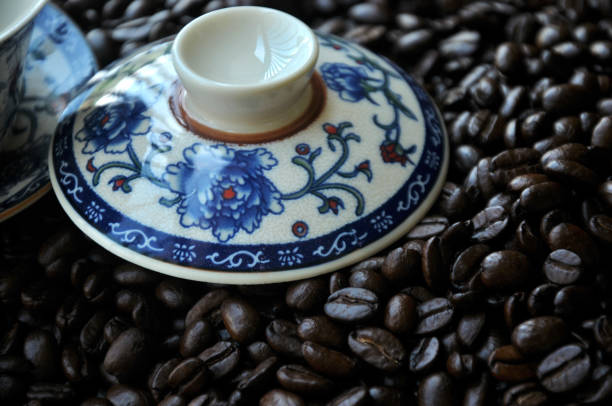 Chinese tea set and  coffee beans