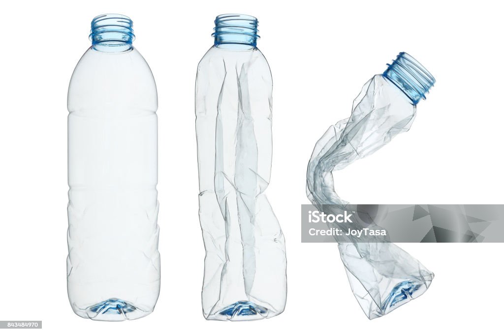 conjunto de botellas de plástico recicladas, aislado en blanco - Foto de stock de Plástico libre de derechos