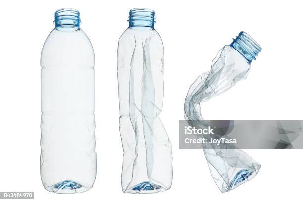 Conjunto De Botellas De Plástico Recicladas Aislado En Blanco Foto de stock y más banco de imágenes de Plástico