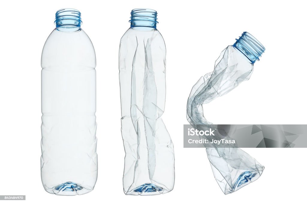 set of recycled plastic bottles isolated on white set of recycled plastic bottles isolated on white. Plastic Stock Photo