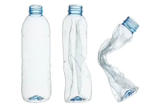 set of recycled plastic bottles isolated on white.